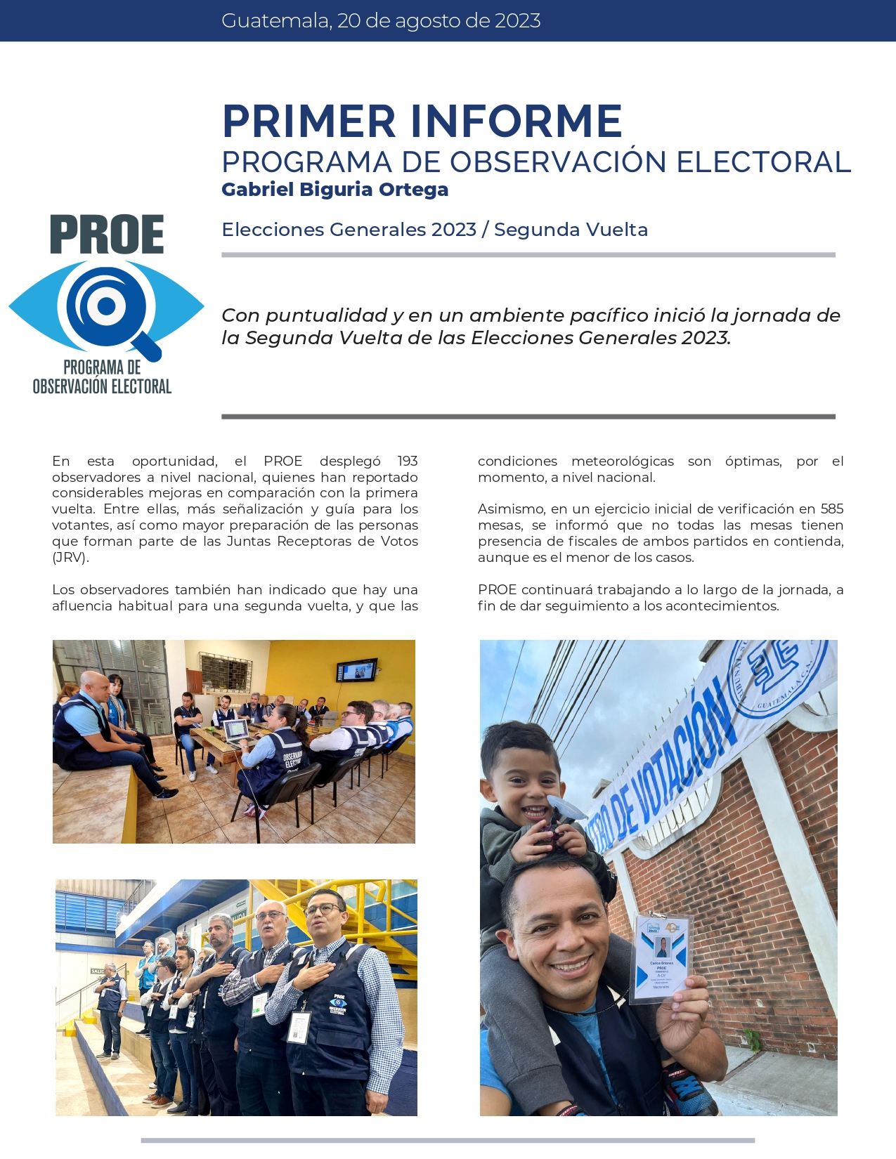 Programa de Observación Electoral ve mejoras en la jornada de la