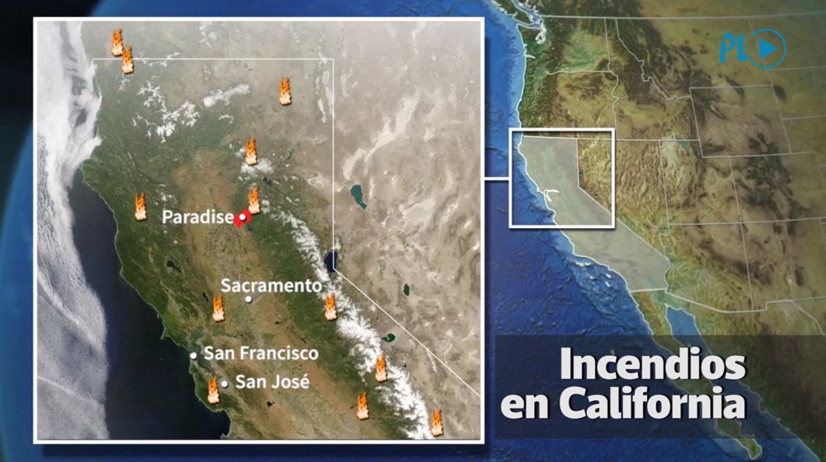 Localización de los incendios en California, EE. UU.