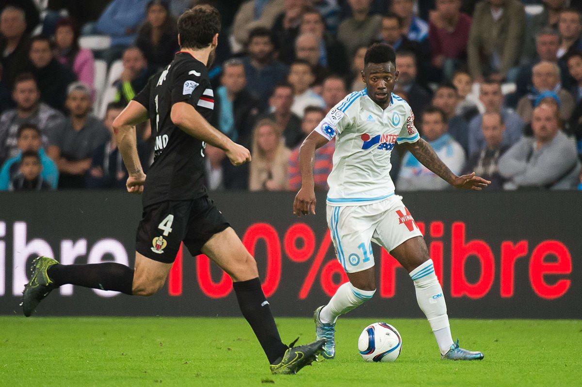 Georges-Kevin Nkoudou durante un juego de su equipo el Marsella frente al Nantes. (Foto Prensa Libre: AFP)