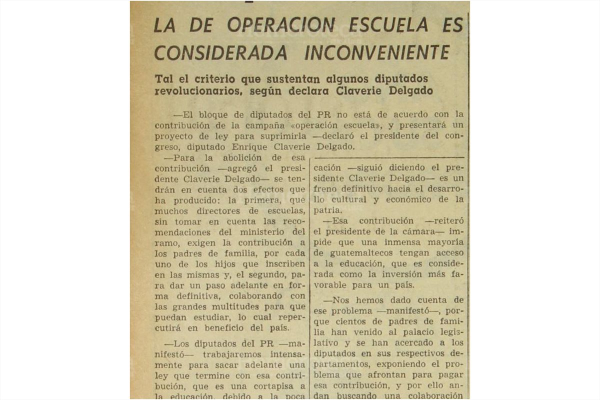 Diputados del Partido Revolucionario se oponían en 1970 a la continuidad de la cuota de "Operación Escuela". (Foto: Hemeroteca PL)