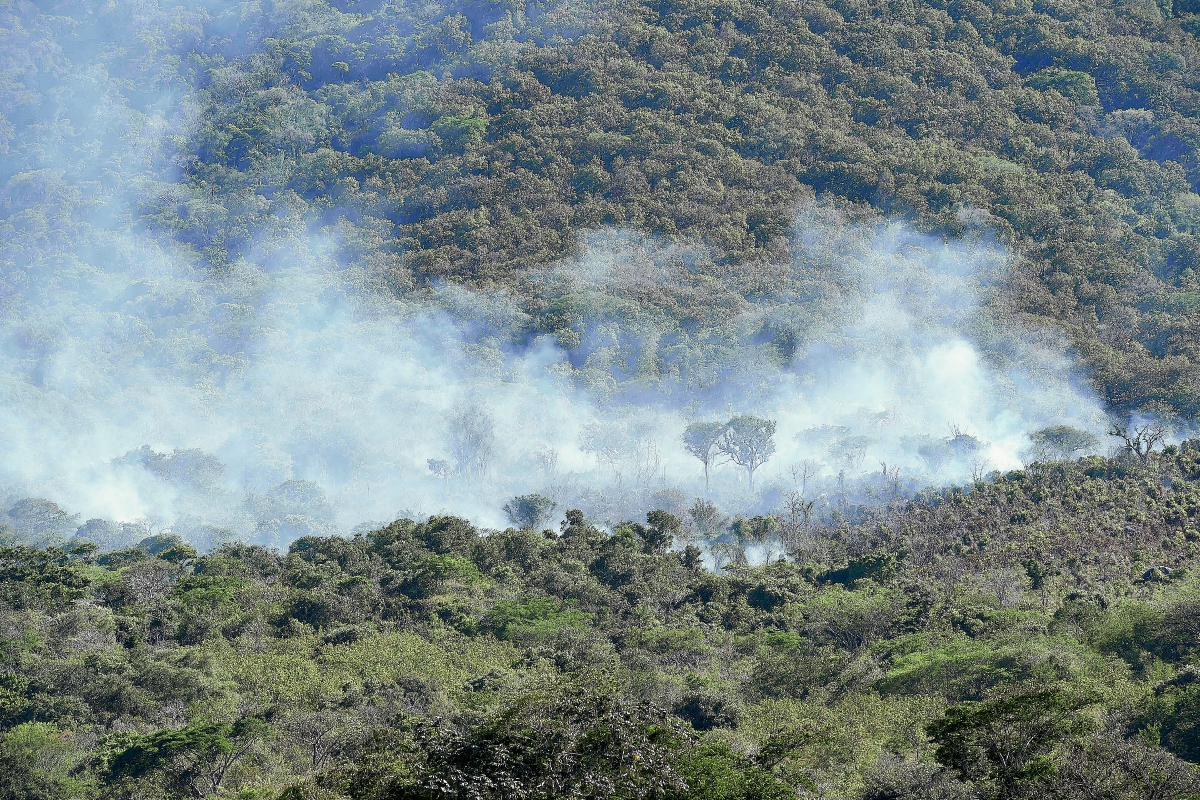 Una columna de humo se observa después que un helicóptero militar fue derribado en, Jalisco, México. (Foto Prensa Libre:AFP)