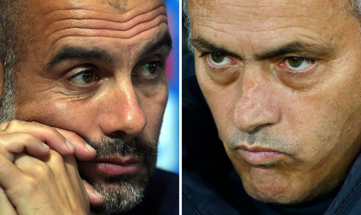 Pep Guardiola y José Mourinho se enfrentarán este fin de semana en la Premier League. (Foto Prensa Libre: AFP)