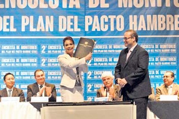 La Vicepresidenta Roxana Baldetti recibe el informe sobre la segunda encuesta de monitoreo del Pacto Hambre Cero, efectuado por el Ifpri.