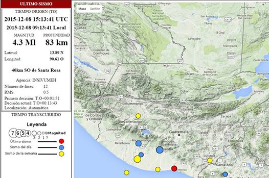 Ubicaciones donde el Insivumeh ha reportado sismos en las últimas horas. (Foto Prensa Libre: Conred)