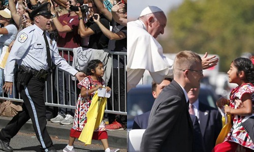 Imagenes de Sophie Cruz, la pequeña que conmovió al mundo con su carta al Papa.(Foto Prensa Libre: EFE).