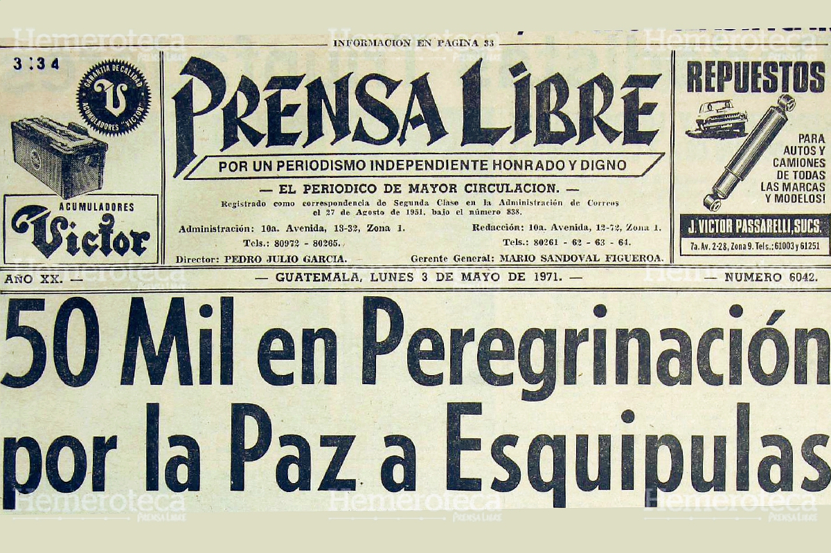 Titular en la portada de Prensa Libre hacía mención a la peregrinación. (Foto: Hemeroteca PL)