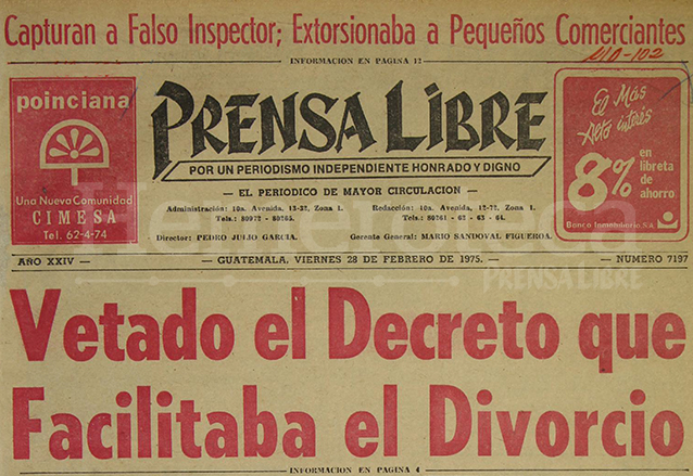 Titular de Prensa Libre del 28 de febrero de 1975. (Foto: Hemeroteca PL)