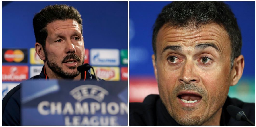 Diego Simeone y Luis Enrique dirigirán al Atlético y Barcelona por un boleto a semifinales en la Champions. (Foto Prensa Libre: EFE)