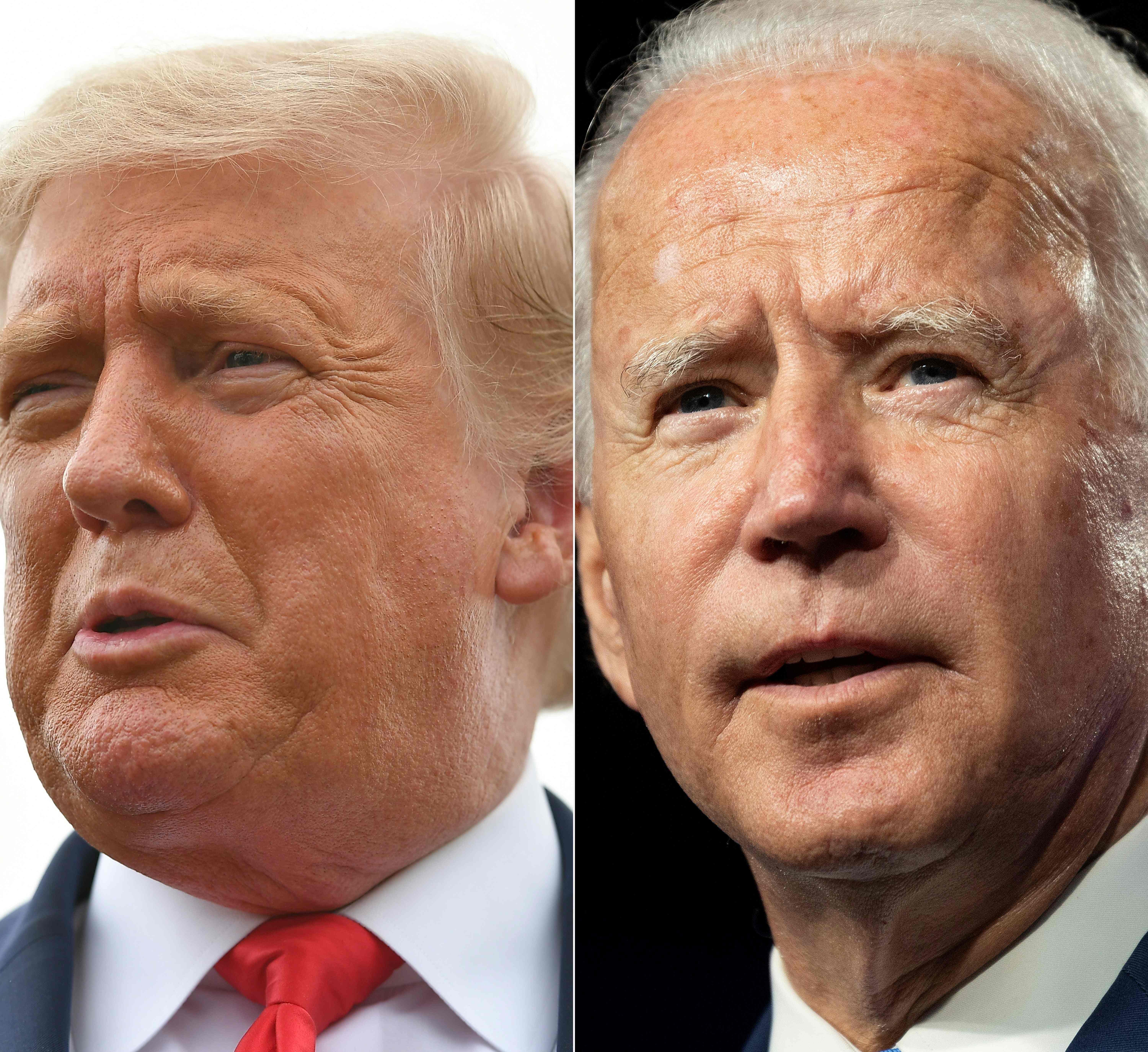 Donald Trump, presidente de Estados Unidos y candidato del partido Republicano y su rival Demócrata, Joe Biden. (Foto Prensa Libre: AFP)