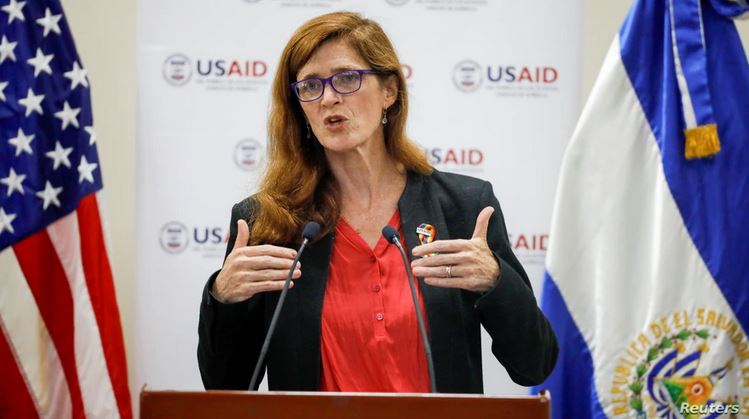 Samantha Power, administradora de la Agencia de Estados Unidos para el Desarrollo Internacional (USAID), pronuncia un discurso durante una visita a El Salvador en la Universidad Centroamericana en San Salvador, El Salvador, el 14 de junio de 2021. (Foto Prensa Libre: Reuters/Voz de América)