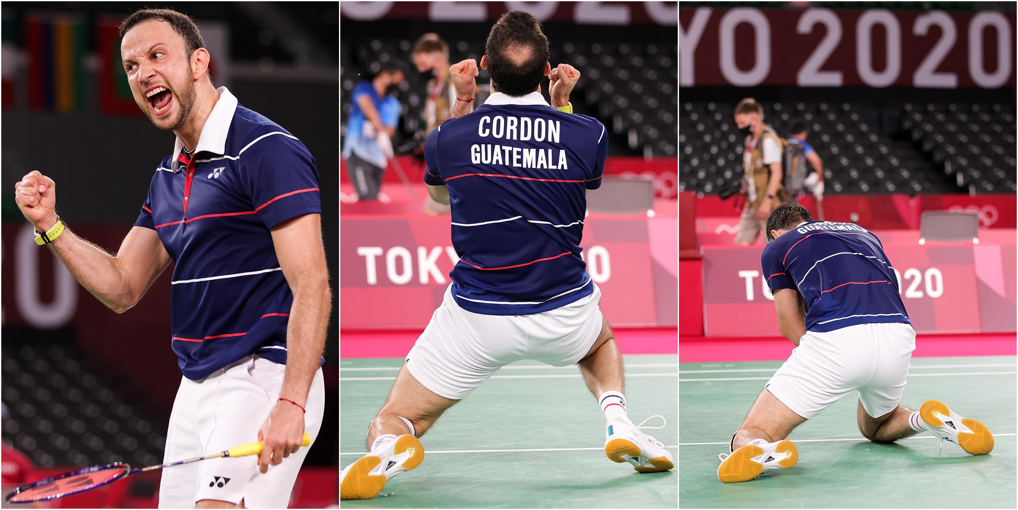 De esta forma celebró Kevin Cordón la victoria ante el chino Angus Ng Ka-long que le da el pase a los octavos de final de los Juegos Olímpicos de Tokio 2020. Fotos  
@juegosolimpicos