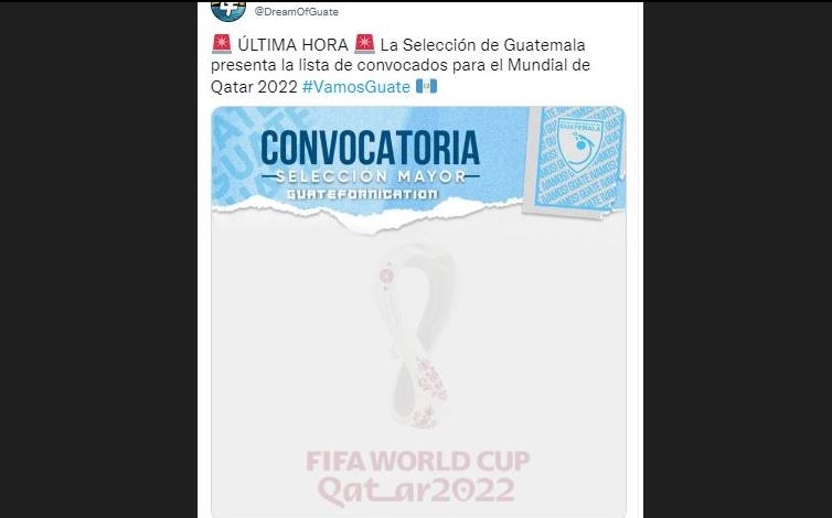 La selección de Guatemala no estará en Qatar 2022 y es víctima de memes en redes sociales. (Foto Prensa Libre: Twitter @DreamOfGuate)