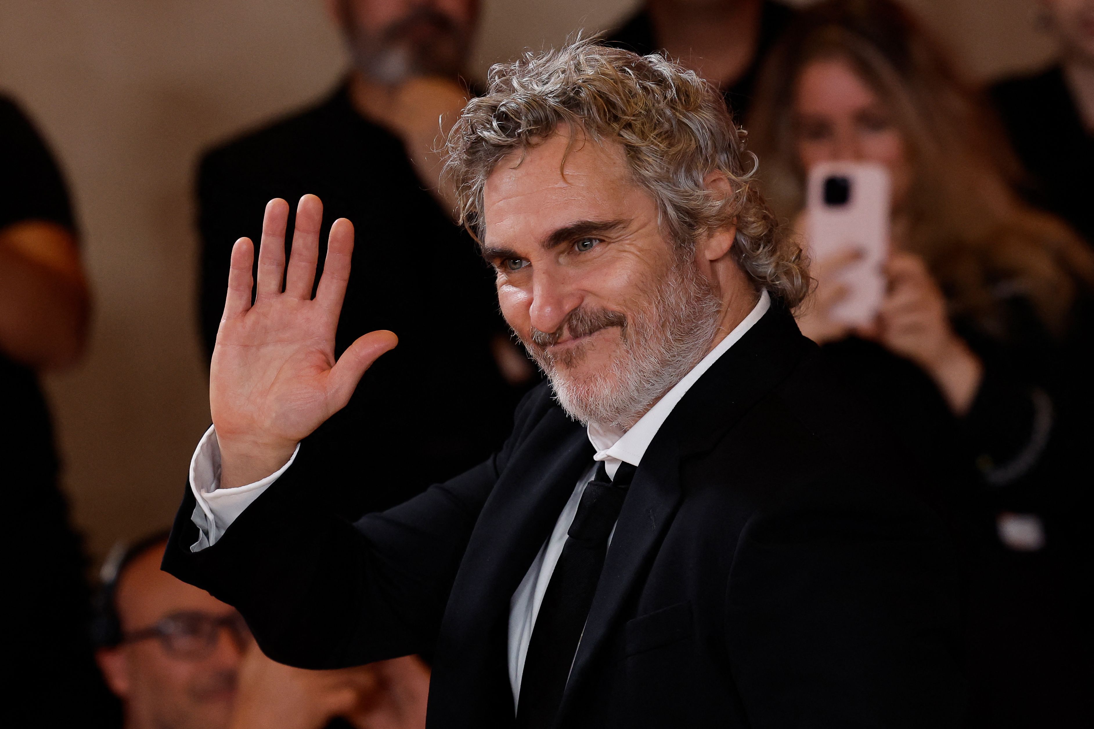 US actor Joaquin Phoenix poses for a photocall of the movie Napoleon, in Madrid on November 20, 2023. (Photo by OSCAR DEL POZO / AFP)