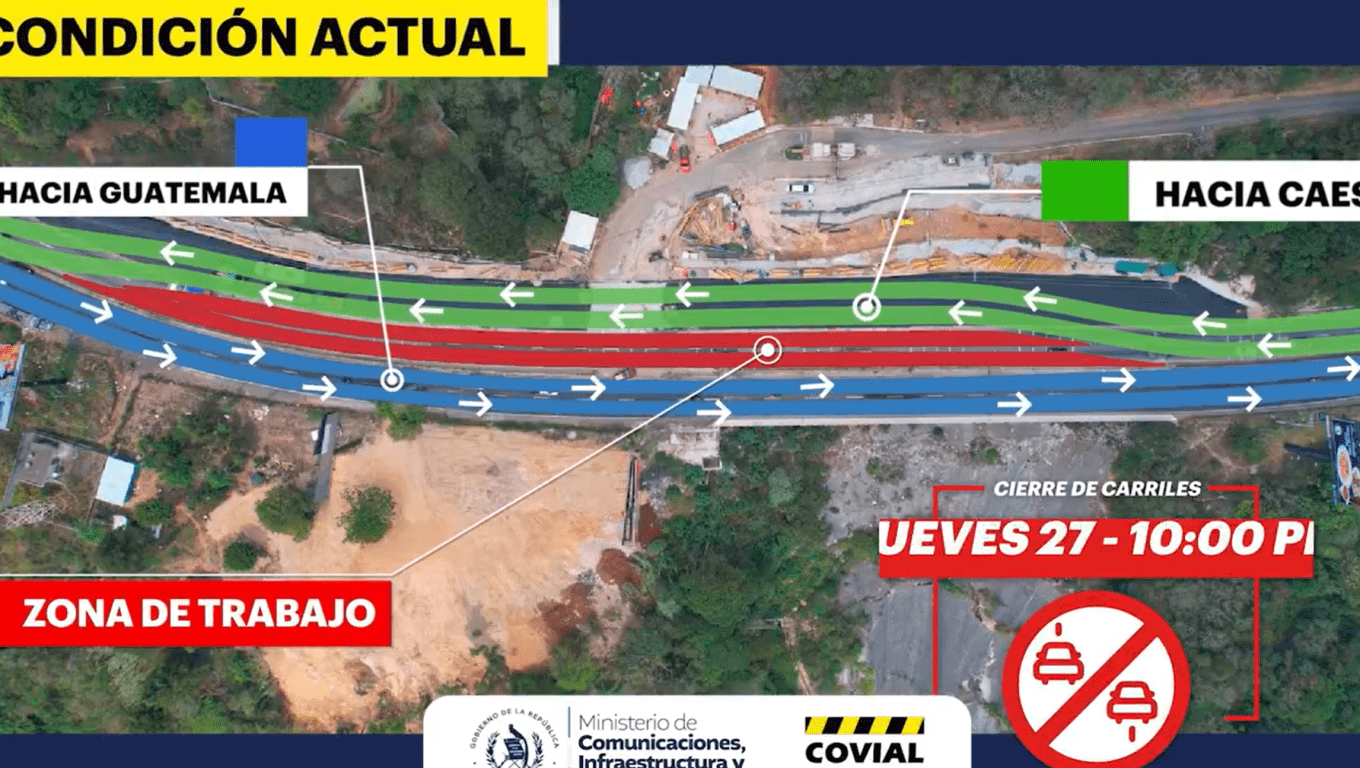  Automovilistas serán desviados en el km 11.5 de la ruta a El Salvador el jueves 27 debido a la construcción de un puente. (Foto Prensa Libre: CIV)