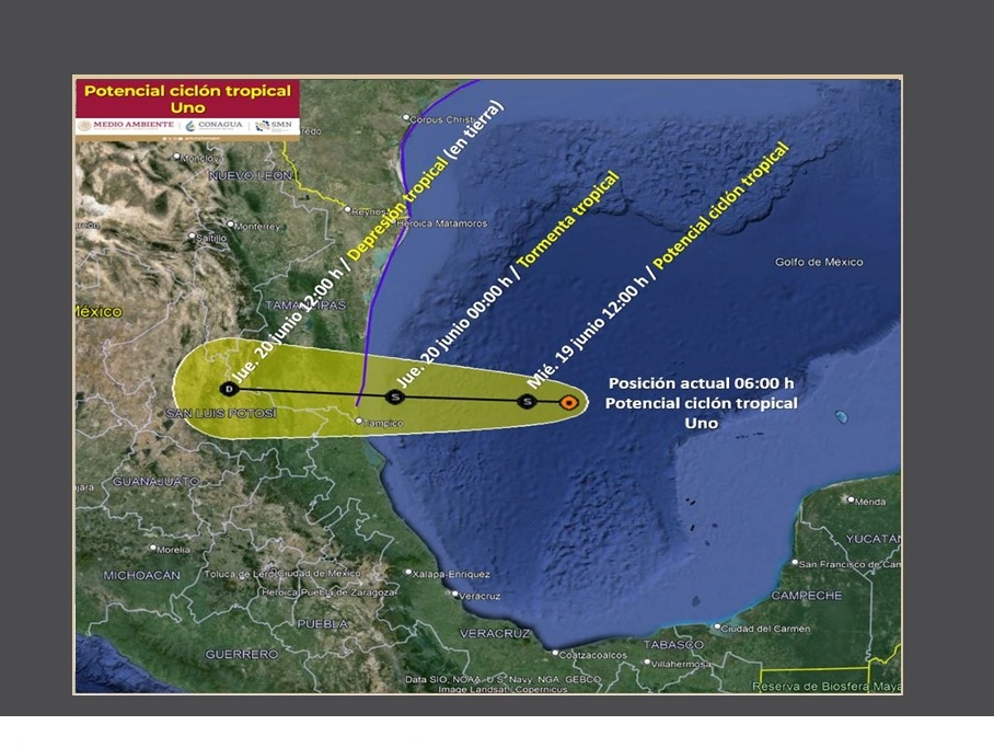Autoridades mexicanas monitorean el paso de un fenómeno que se convertirá en ciclón tropical en las próximas horas. (Foto Prensa Libre: Conagua)