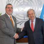 Bernardo Arévalo, presidente de Guatemala, junto al secretario General de la ONU, António Guterres. (Foto Prensa Libre: @BArevalodeLeon)