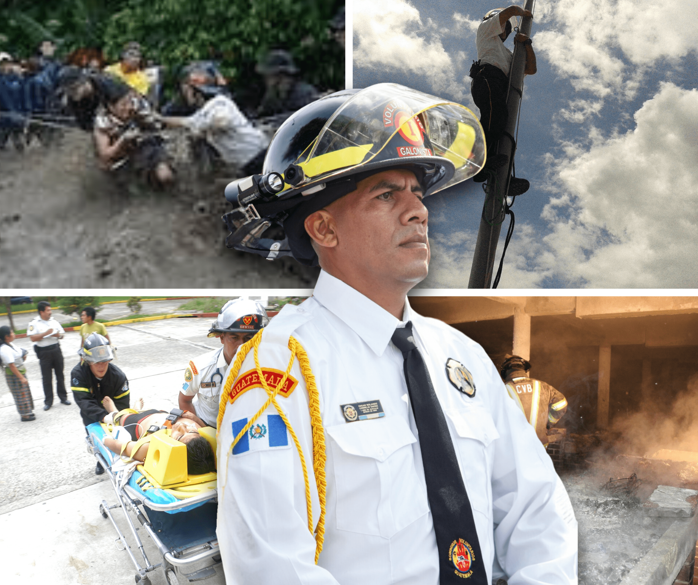 Collage de Luis Gónzalez, bombero voluntario que ha atendido diversas emergencias. (Foto Prensa Libre: cortesía de Luis González)