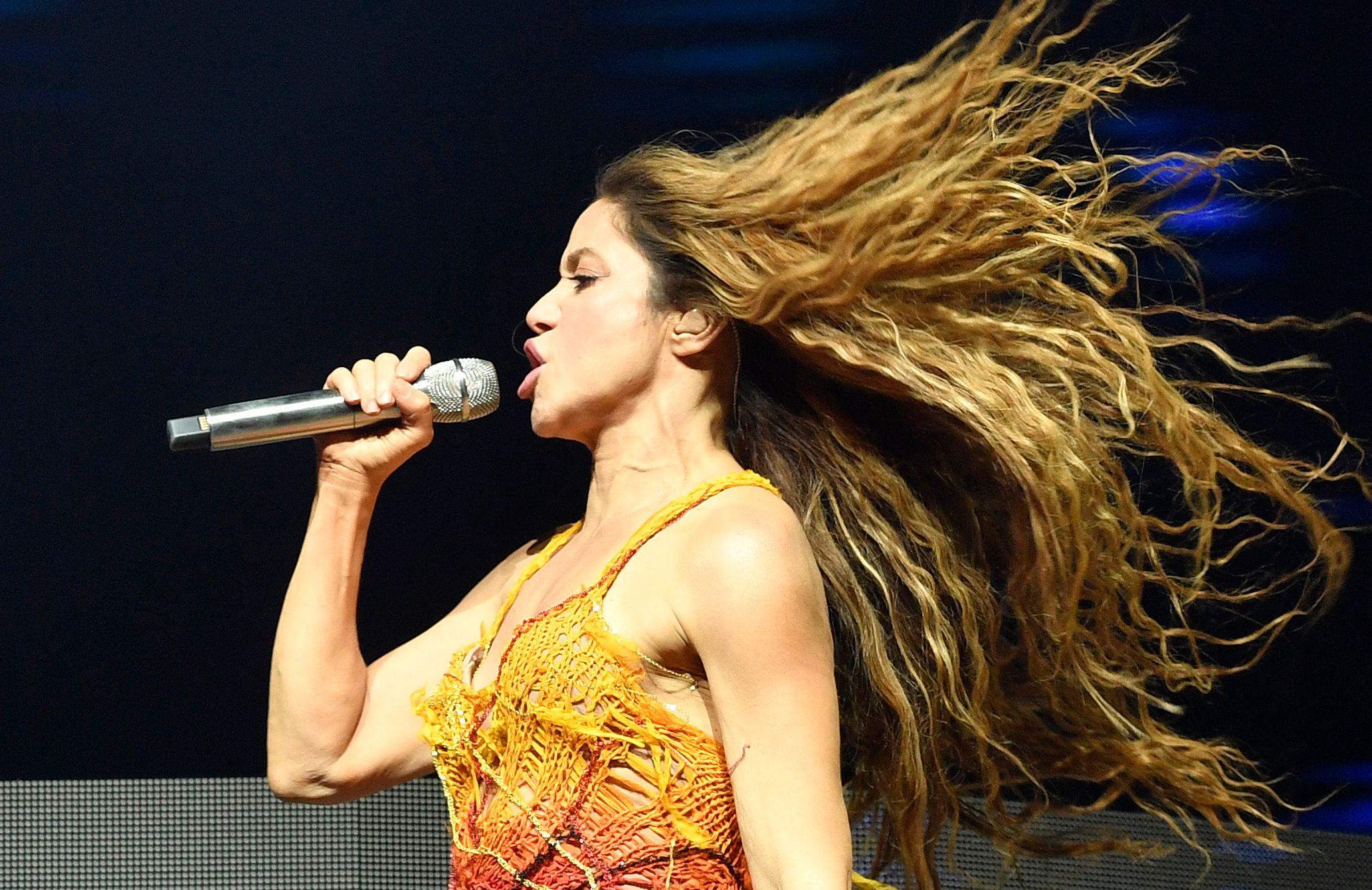 (FILES) Colombian singer Shakira performs with Argentine record producer and songwriter Bizarrap on the Sahara Stage during the Coachella Valley Music and Arts Festival in Indio, California, on April 12, 2024. Famed Colombian singer Shakira will perform a halftime show at the final of the Copa America 2024, to be held on July 14 at Miami's Hard Rock Stadium, Conmebol announced on July 9. (Photo by VALERIE MACON / AFP)