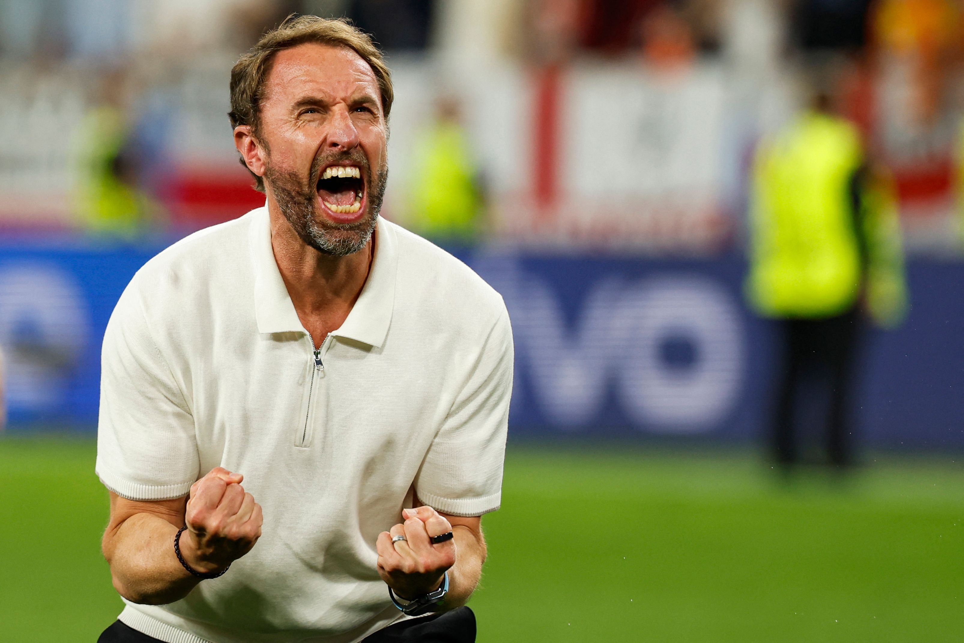 Gareth Southgate festejando el pase a la final luego de derrotar a los neerlandeses.'