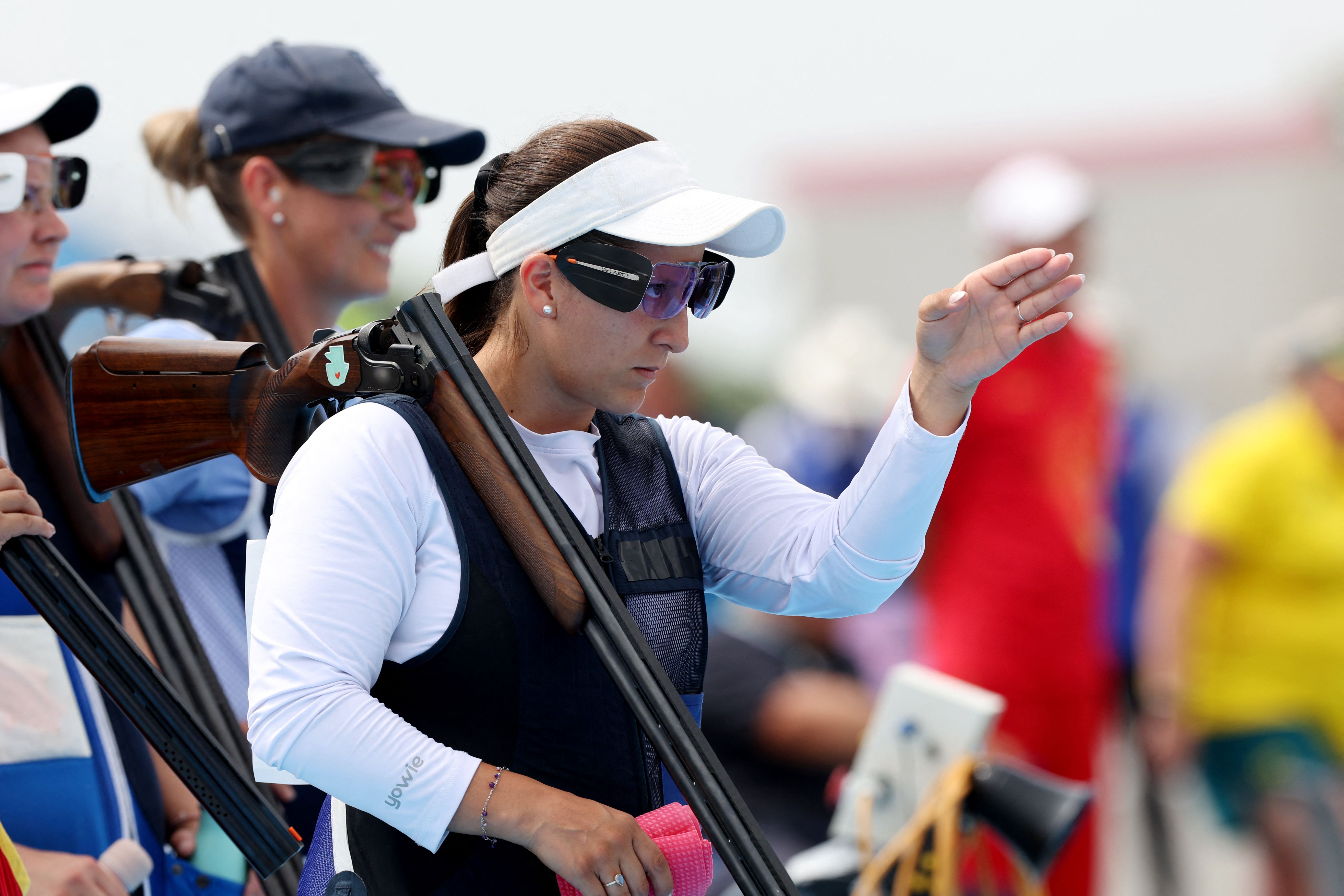 Adriana Ruano durante la competencia en la final del Foso Olímpico en donde conseguiría la medalla de oro.'