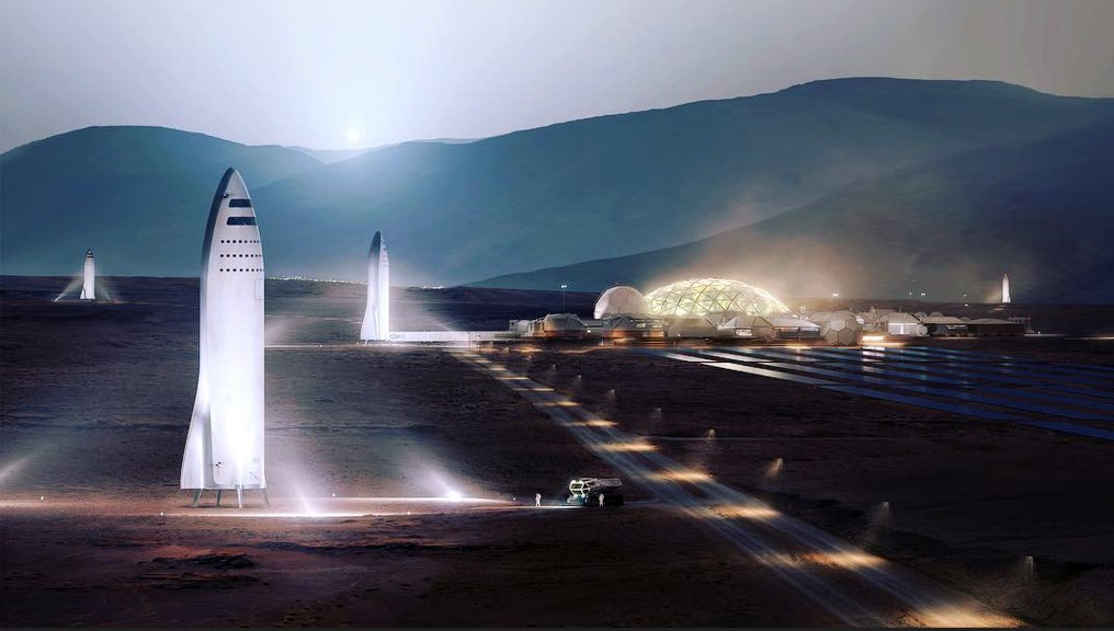 Una representación ilustrada cortesía de SpaceX de una propuesta de “Base Alfa en Marte”. (SpaceX vía The New York Times).