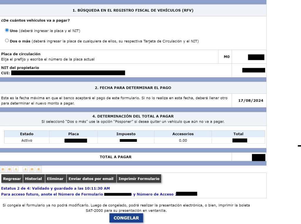 Paso 3 En el formulario dar clic en congelar para completar esa parte del proceso. 