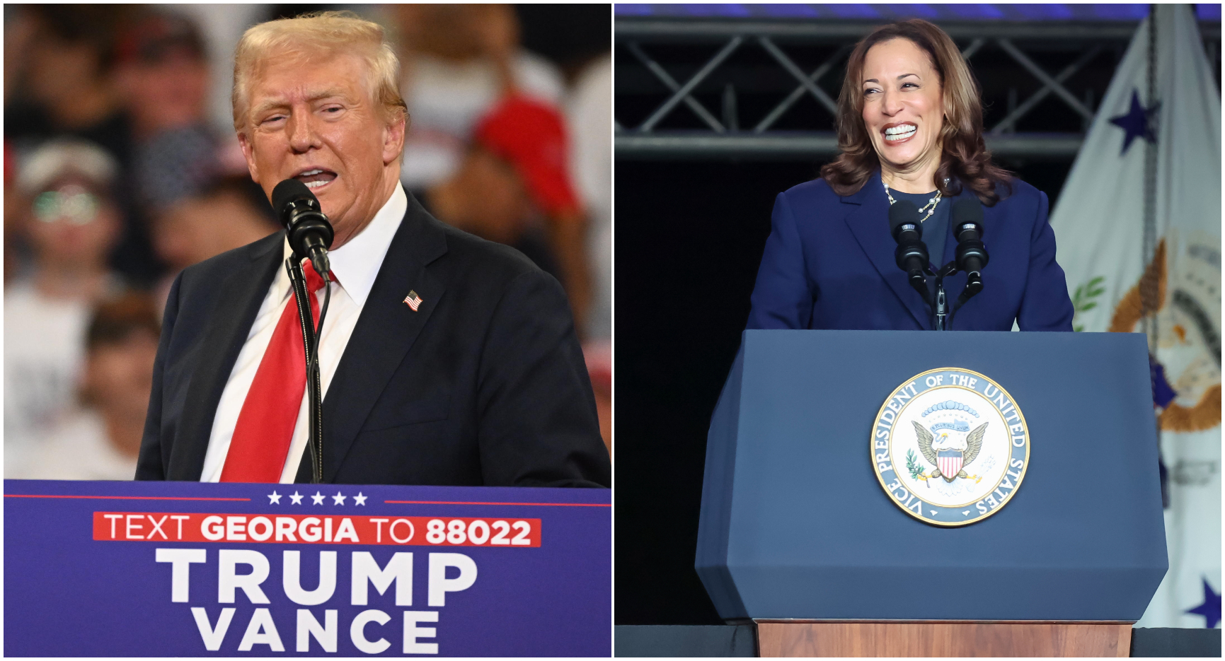 Donald Trump y Kamala Harris buscan la Presidencia de los Estados Unidos. (Foto Prensa Libre: PLAZA JOHNSON / EDWARD M. PIO RODA / EFE/EPA/)