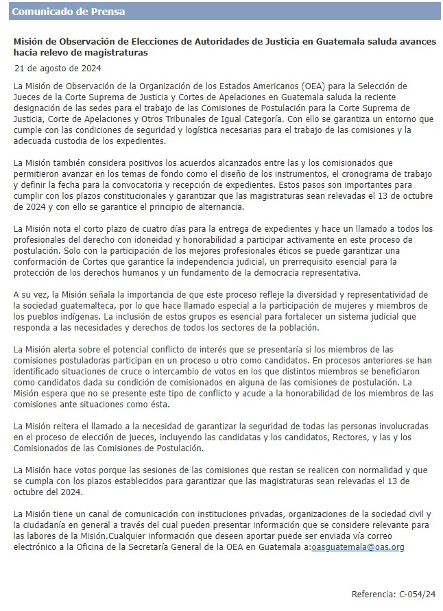 Comunicado de la MisiÃ³n de observaciÃ³n OEA en Guatemala