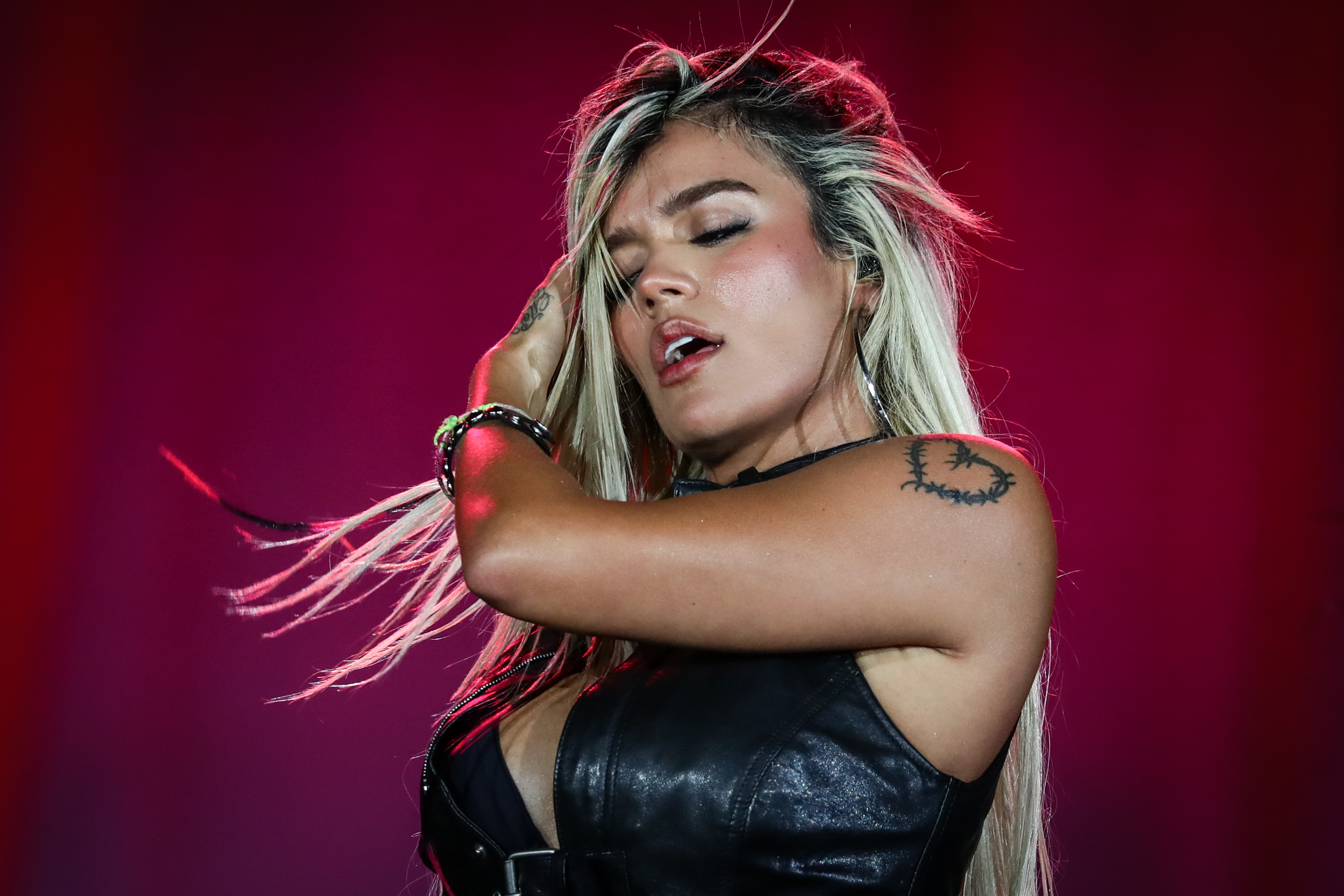 La cantante colombiana Karol G se presenta en la edición 2024 del Festival Rock en Río de Janeiro, Brasil. (Foto Prensa Libre: EFE)