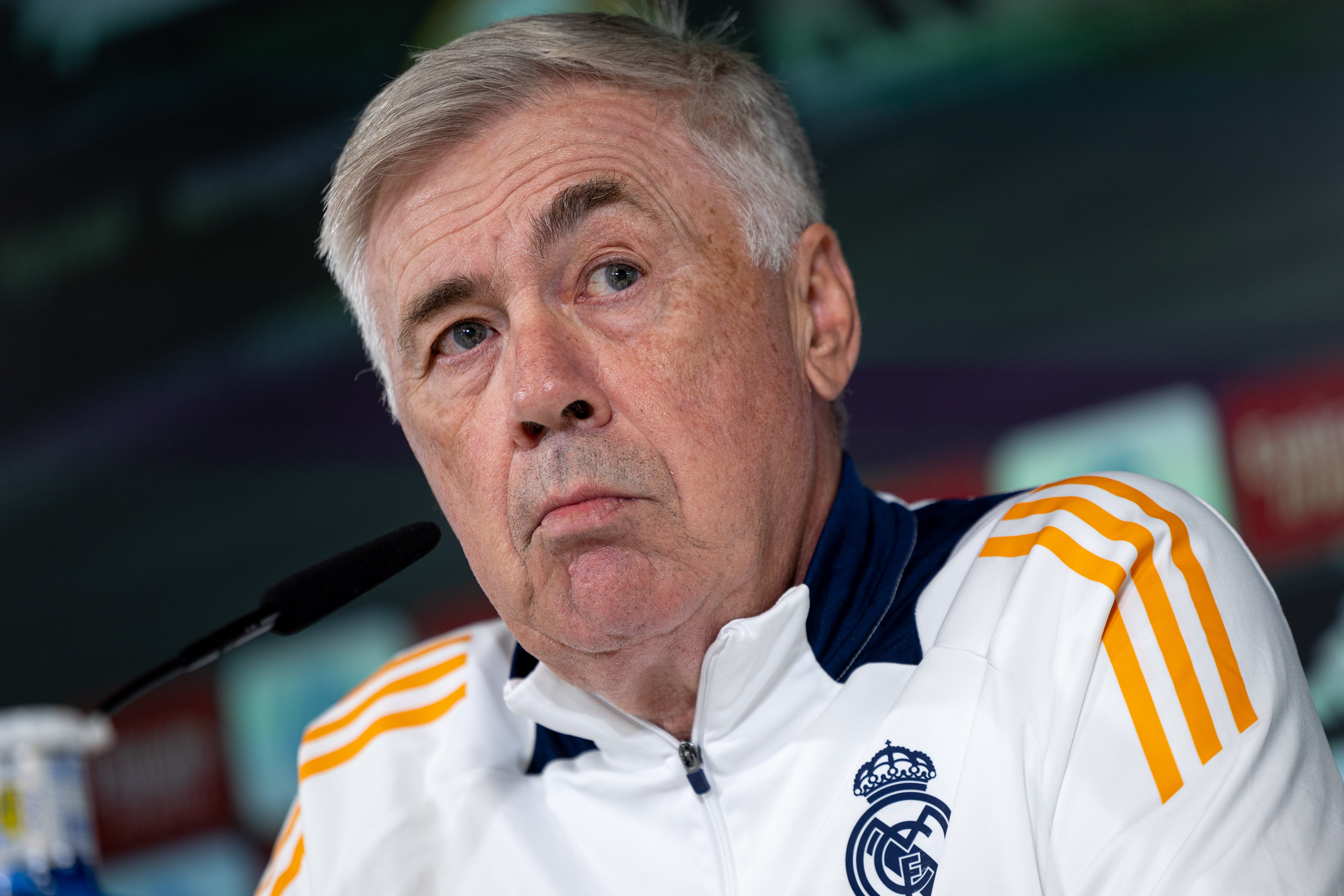 El entrenador del Real Madrid, Carlo Ancelotti durante una rueda de presa.