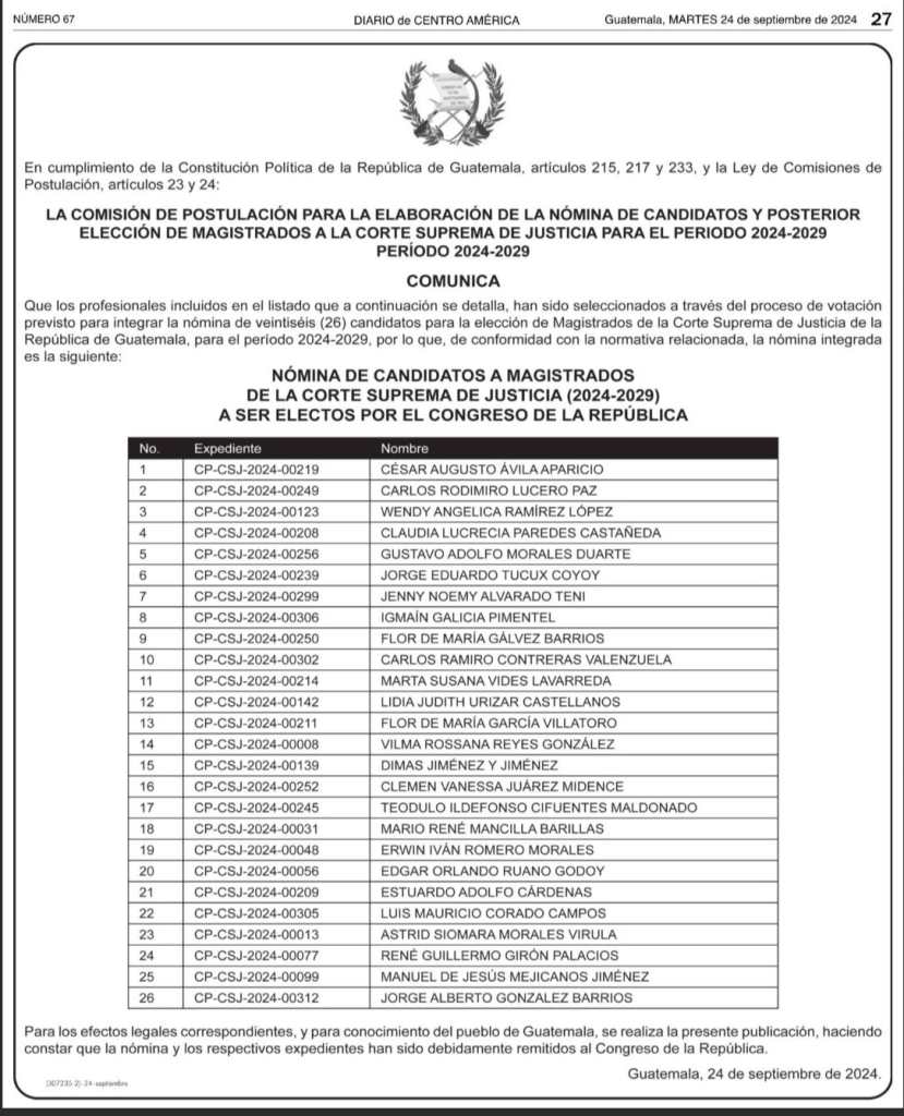 PublicaciÃ³n de nÃ³mina de candidatos a magistrados de la CSJ