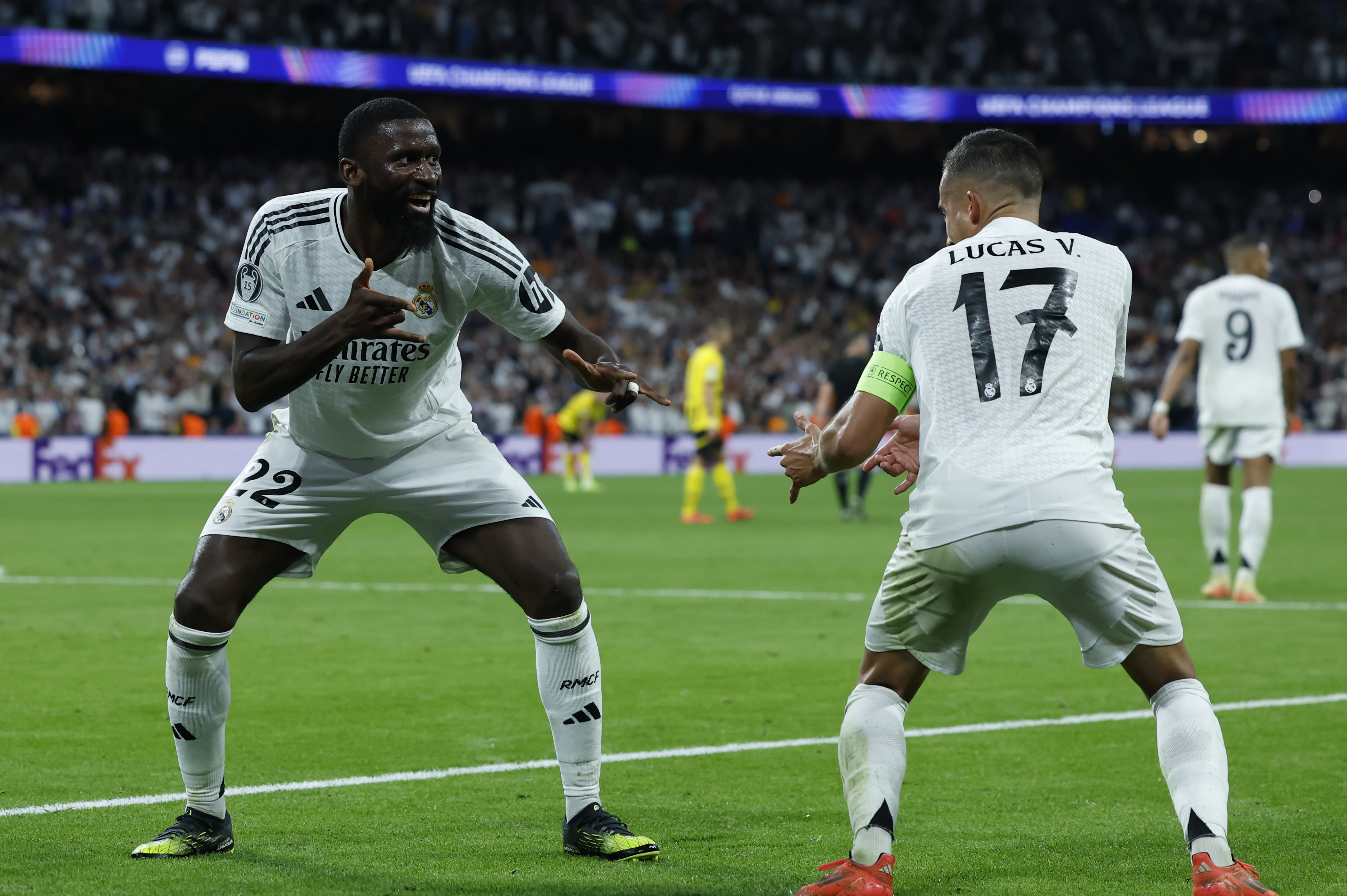 Antonio Rüdiger celebra una anotación del Real Madrid.