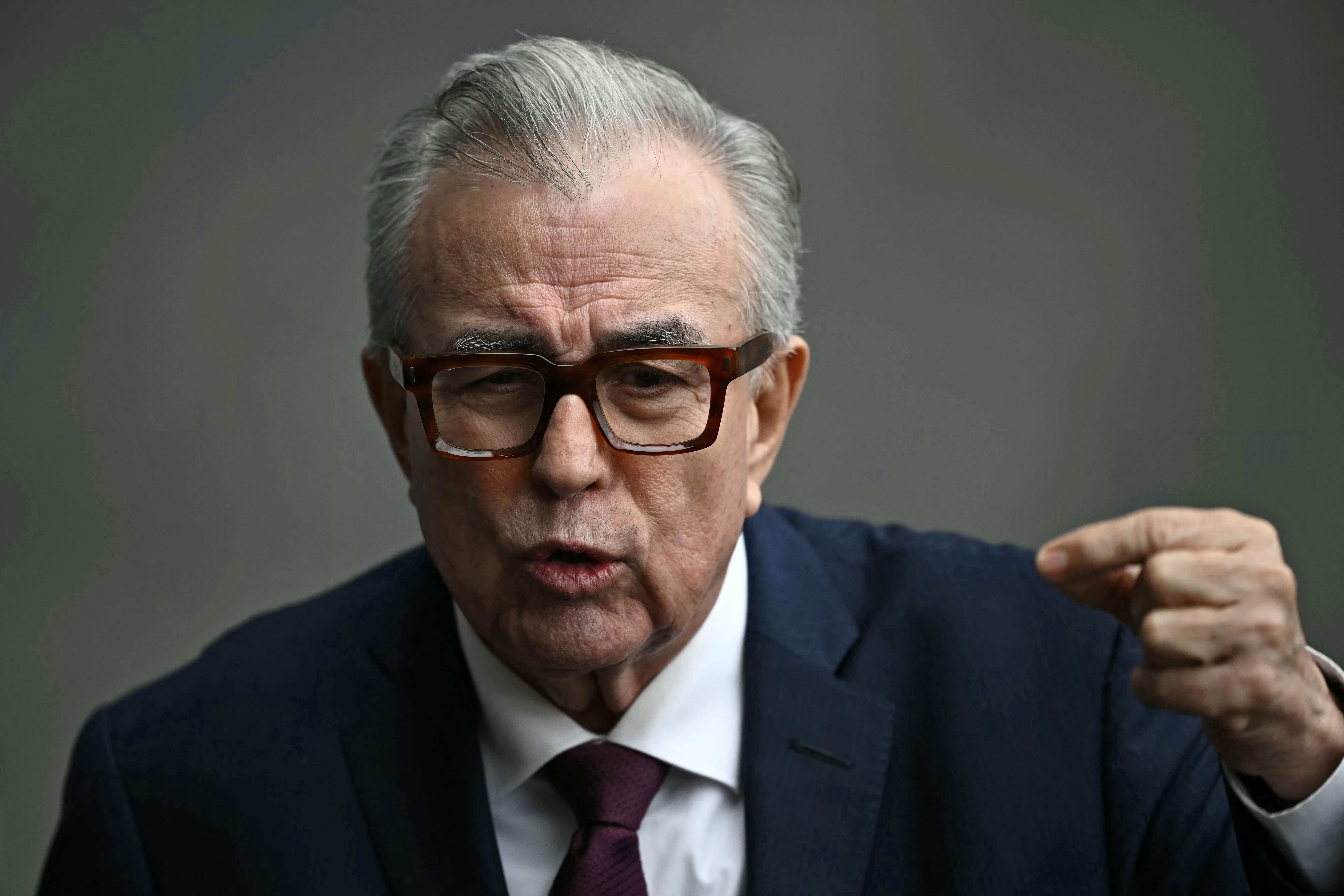 Governor of Sinaloa Ruben Rocha Moya speaks while leaving the inauguration ceremony of Mexico's new President Claudia Sheinbaum at the Congress of the Union in Mexico City on October 1, 2024. (Photo by CARL DE SOUZA / AFP)