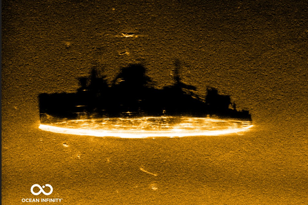 Una imagen de sonar de apertura sintética de alta resolución del DD-224, anteriormente conocido como USS Stewart, un buque que descansa en el fondo del Santuario Marino Nacional Cordell Bank. (Foto Prensa Libre: Ocean Infinity vía The New York Times)