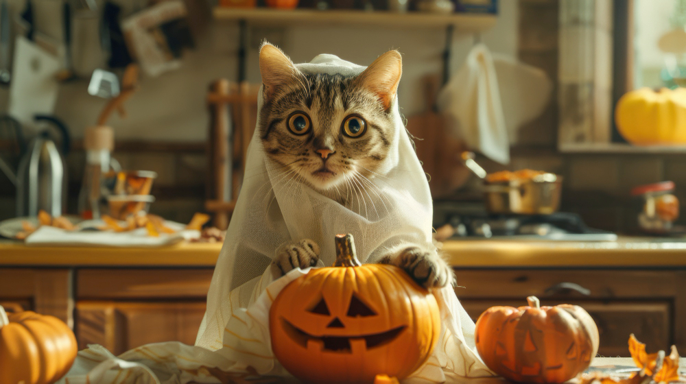 Gato disfrazado para Halloween