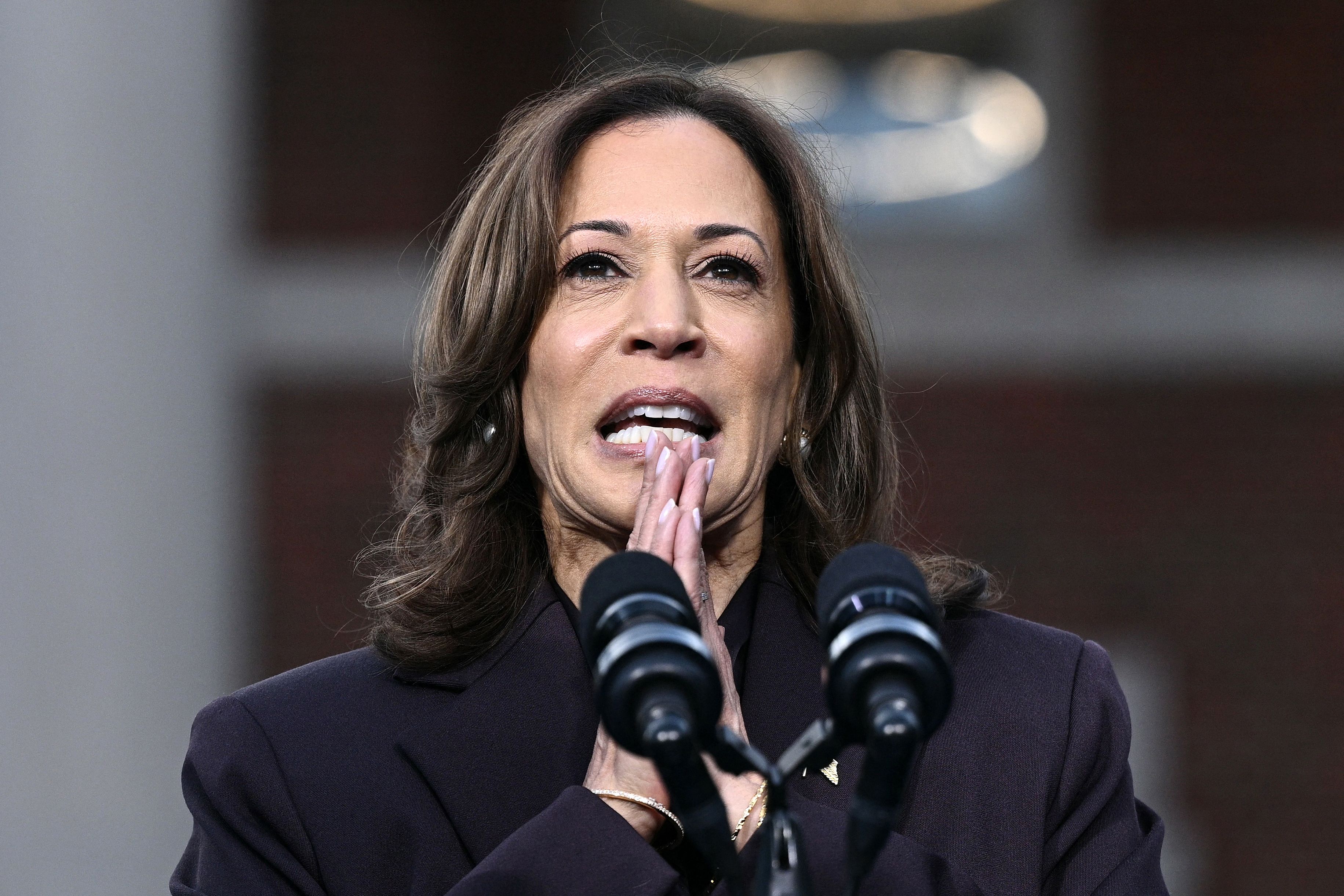 US Vice President Kamala Harris speaks at Howard University in Washington, DC, on November 6, 2024. Donald Trump won a sweeping victory Wednesday in the US presidential election, defeating Kamala Harris to complete an astonishing political comeback that sent shock waves around the world. (Photo by Brendan SMIALOWSKI / AFP)