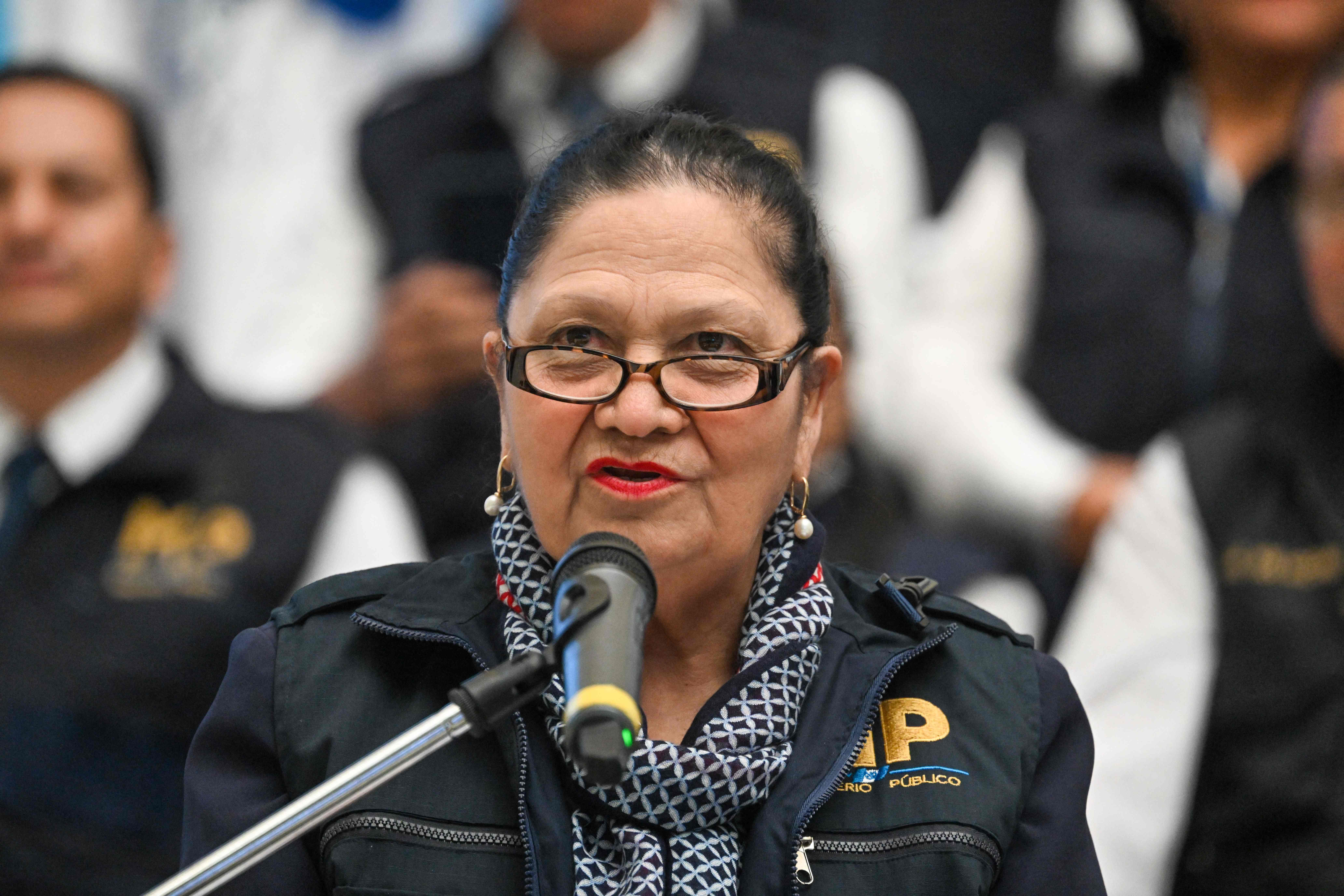 Guatemala's Attorney General Maria Consuelo Porras speaks during the launch of a digital platform called "Zero Crime" to promote reporting among the population at the Public Prosecutor's Office headquarters in Guatemala City on November 26, 2024.  (Photo by JOHAN ORDONEZ / AFP)