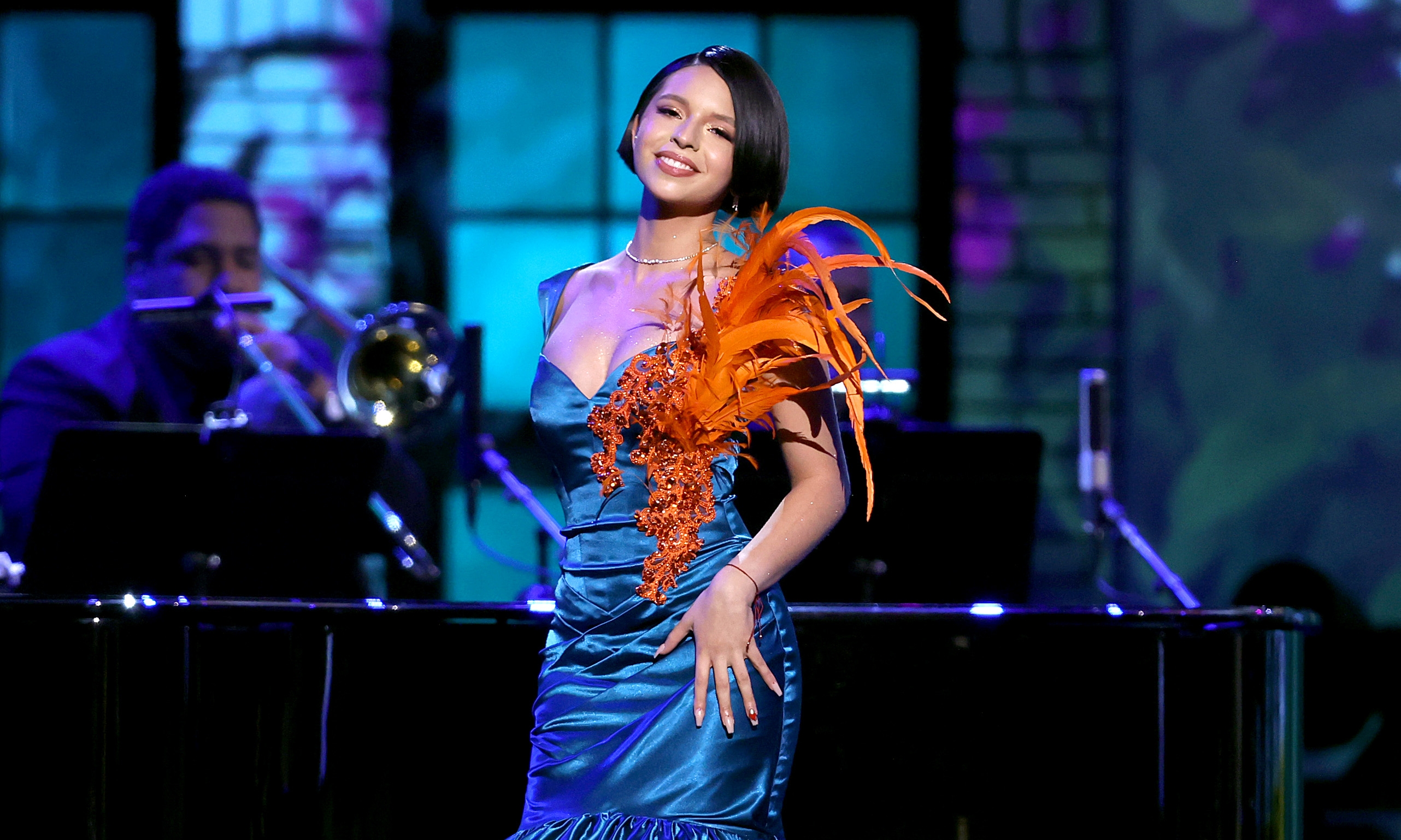 LAS VEGAS, NEVADA - NOVEMBER 17: Ángela Aguilar performs onstage during The Latin Recording Academy's 2021 Person of the Year Gala honoring Ruben Blades at Michelob ULTRA Arena on November 17, 2021 in Las Vegas, Nevada. (Photo by Rich Polk/Getty Images for The Latin Recording Academy)