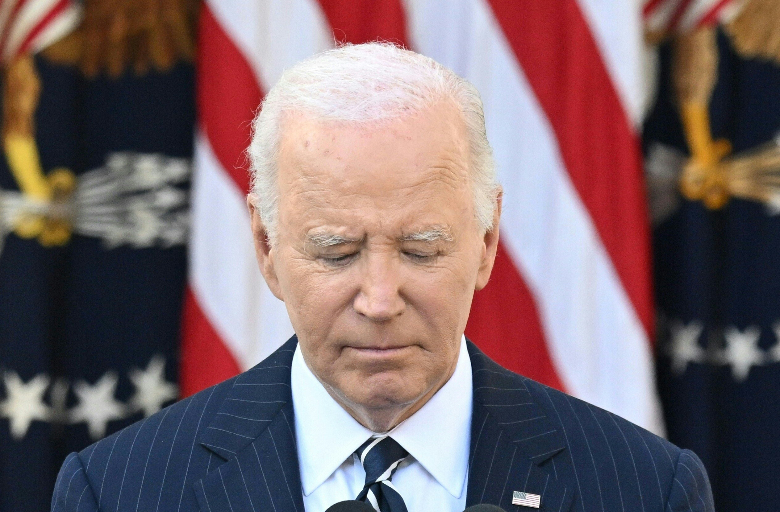 US President Joe Biden addresses the nation from the Rose Garden of the White House in Washington, DC, November 7, 2024, after Donald Trump wins presidential election. (Photo by SAUL LOEB / AFP)