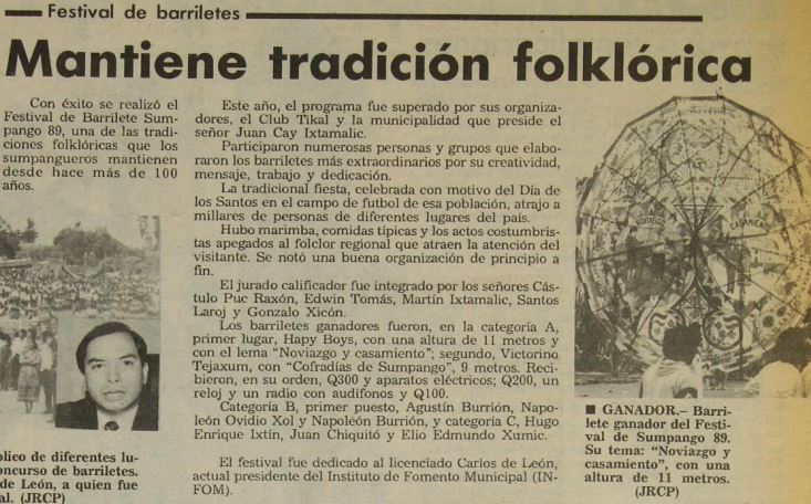 Extracto de una nota donde se hablan de los barriletes en 1989