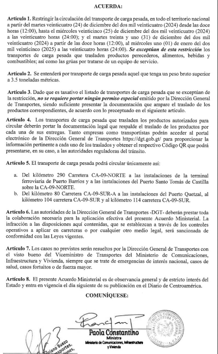 Restricción de transporte de carga pesada 2024 