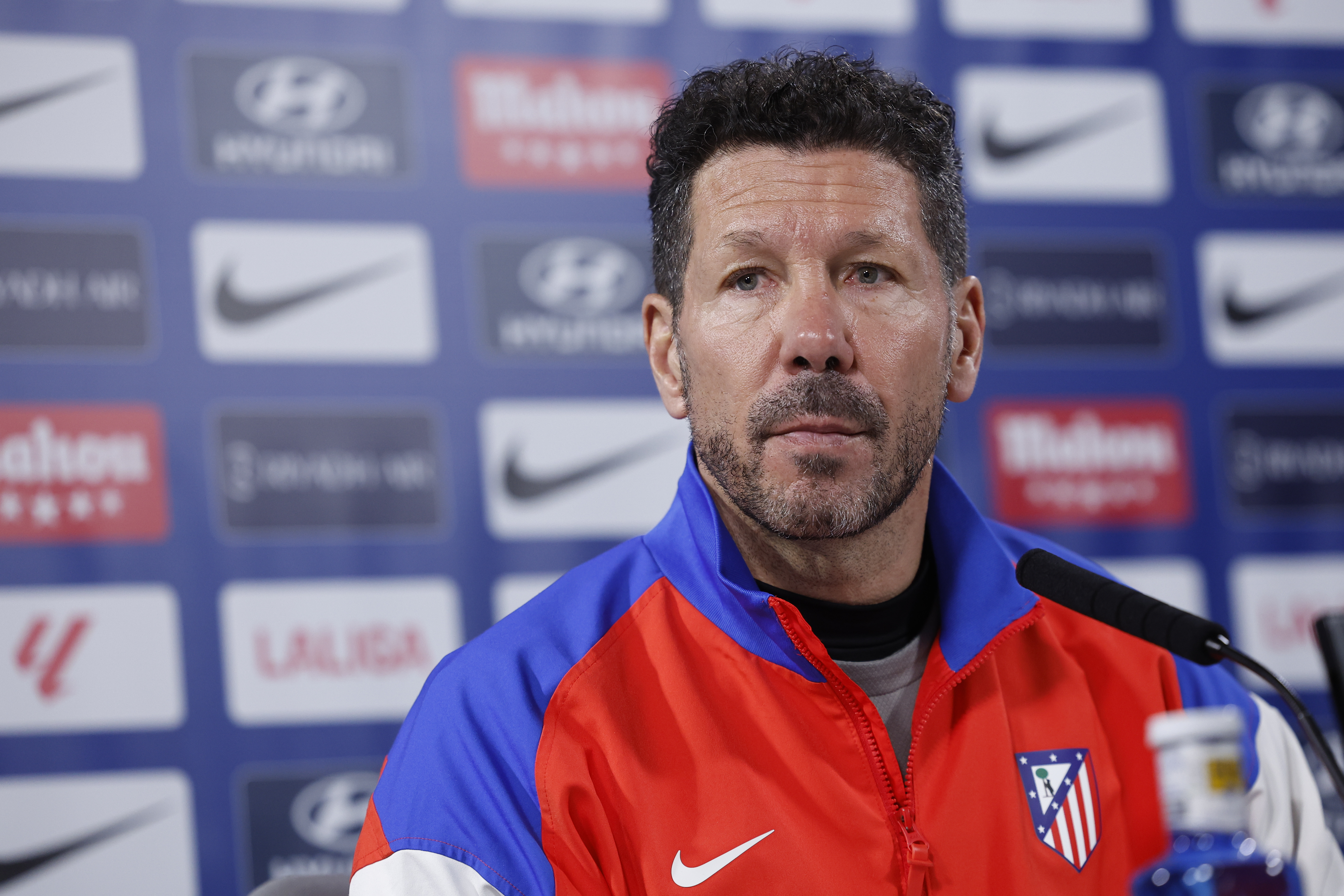 El entrenador del Atlético de Madrid, Diego Simeone durante una rueda de prensa.