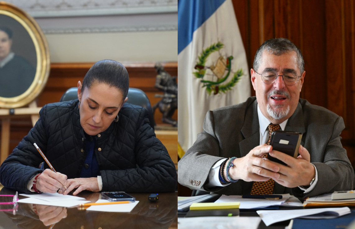 Claudia Sheinbaum y Bernardo Arévalo hablan sobre el flujo migratorio en la frontera Guatemala – México. (Foto Prensa Libre: Claudia Sheinbaum / Bernardo Arévalo)