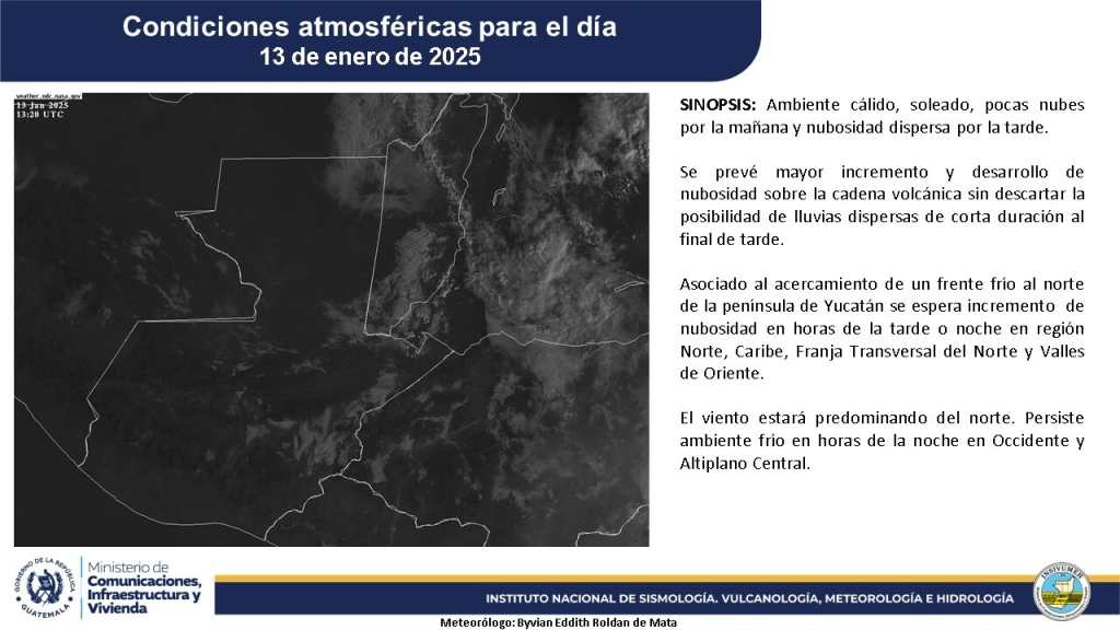 Clima en Guatemala 13 de enero del 2025 