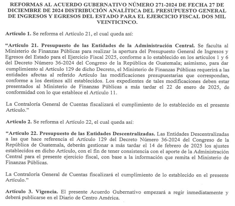 Reforma distribución analítica del presupuesto 2025