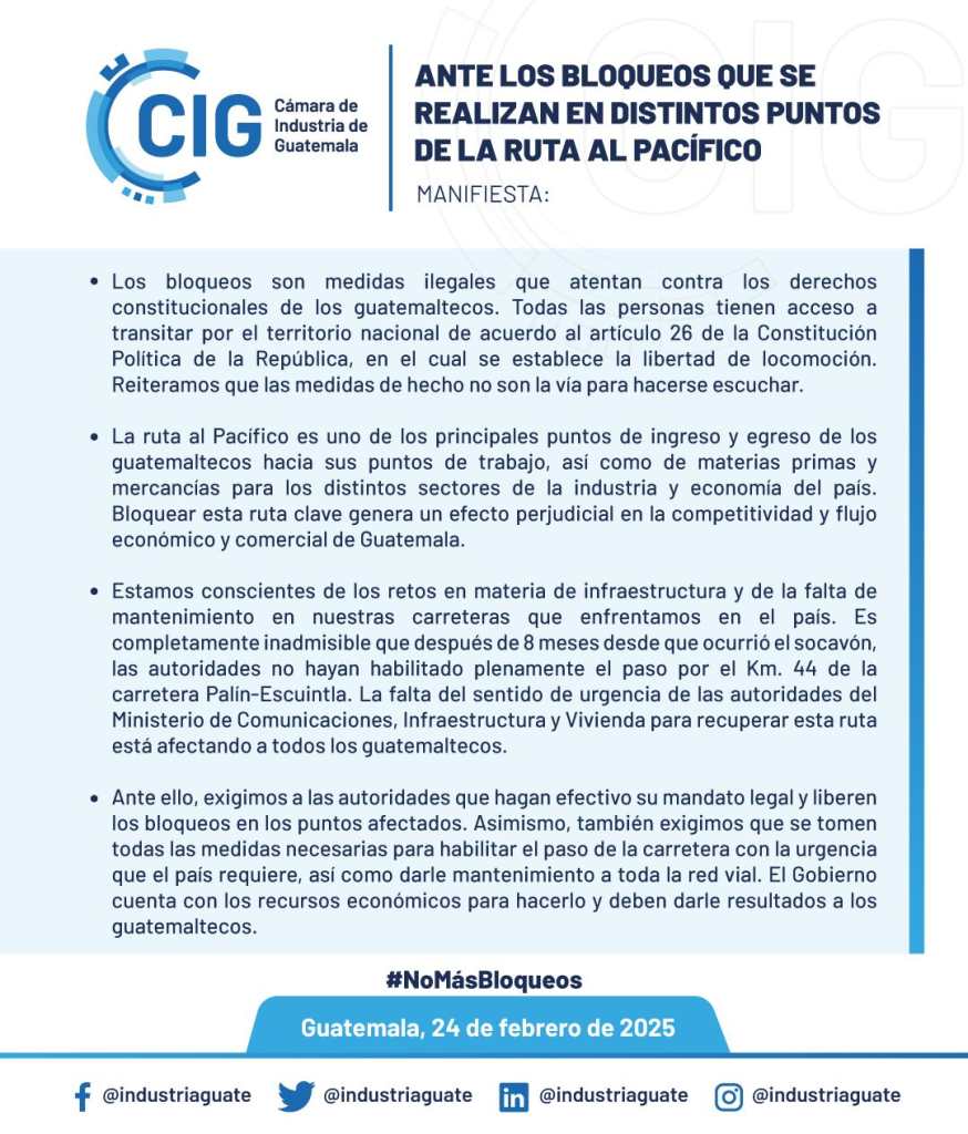 Comunicado CIG bloqueos ruta al PacÃ­fico 24 de febrero