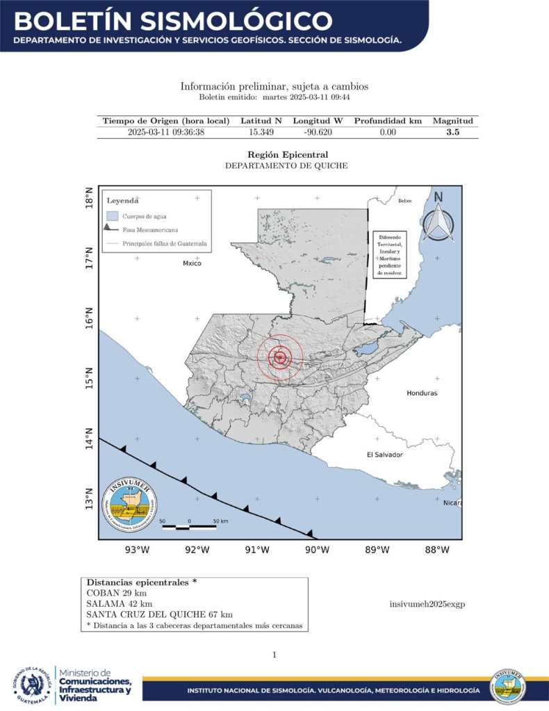 Temblor 3.5 QuichÃ©